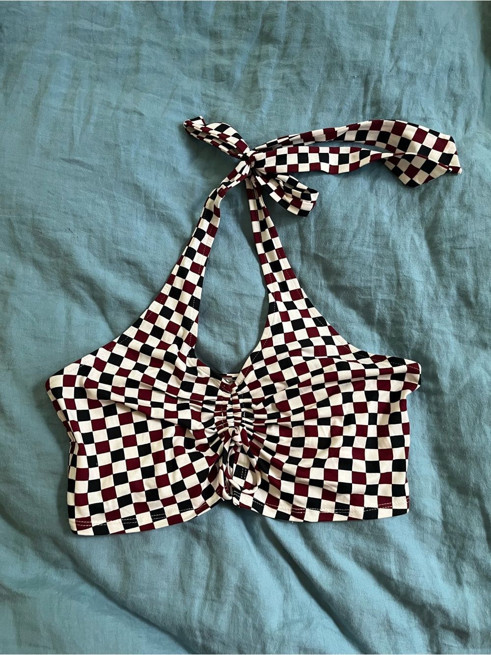 Urban Outfitters Checkerboard Halter Crop Top in Black & Burgundy